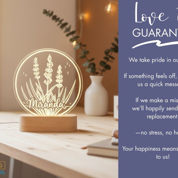 Lavender Flower Custom LED Lamp | Personalized Light-Up Name Sign for Plant Love - Picture 6 of 8